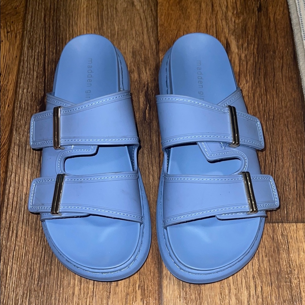 Madden Girl Light Blue Slide Sandals
